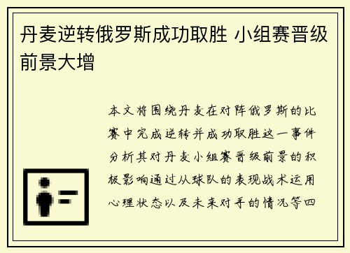 丹麦逆转俄罗斯成功取胜 小组赛晋级前景大增