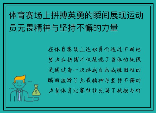 体育赛场上拼搏英勇的瞬间展现运动员无畏精神与坚持不懈的力量